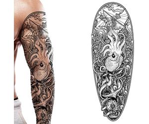 Tatodays temporary tattoo full arm caribbean pirate kraken sailor stick on body art transfer for women and men cosplay halloween adult temp tattoo for arms fancy dress