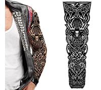 Tatodays temporary tattoo full arm stick on body art transfer for women and men cosplay halloween adult temp tattoo for arms shoulders chest back legs (Stag)