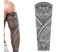 Tatodays temporary tattoo full arm tribal hawaiian turtle polynesian aztec stick on body art transfer cosplay halloween adult temp tattoo for arms aztec fancy dress party cosplay for women and men