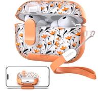 TATOFY for AirPod Pro 3 Case (2025) with Phone Stand Lanyard Lock Cleaning Kit, Compatible with Magsafe, Flowers Hard AirPods Pro 3rd Generation Cover for Women (Orange, AirPods Pro 3)