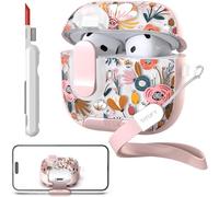 TATOFY for AirPods 4th Generation Case with Phone Stand Lanyard Lock Cleaning Kit, Compatible with Magsafe, Flowers Hard AirPod 4 Cover for Women (Salmon, AirPods 4th)
