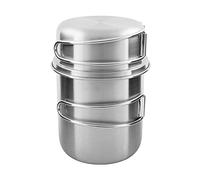 Tatonka Handle Mug 600 ml Set - Stainless Steel Mug Set Consisting of Cup and Lid - With Folding Handles and Volume Scale - Compatible with Nalgene Wide Neck 1L