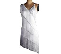 TATOS Fringe Cha Cha Performance Costume Latin Dancing Dresses Women Salsa Dance Outfit Ballroom Competition Dancewear,White,XL