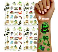 TatoYard 136 Styles+ Pirate Kids Temporary Tattoos for Party Supplies, Goodie Bags Stuffers Fillers, Glow Fake Tattoos for Party Favors Decorations/Toys/Games