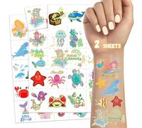 TatoYard 30+ Mermaid Temporary Tattoos, Gold + Luminous Small Mermaid Art Stickers Waterproof Cute Little Tattoos for Kids Face Body Birthday Party Festival