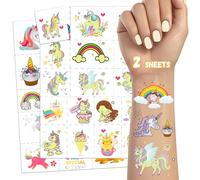 TatoYard 30+ Unicorns Temporary Tattoos, Gold + Luminous Small Unicorns Art Stickers Waterproof Cute Little Tattoos for Kids Face Body Birthday Party Festival(Unicorns)