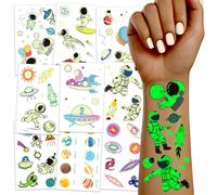 TatoYard Outer Space Tattoos for Kids, 10 Sheets Luminous Temporary Tattoos for Boys Outer Space Toys Girls Party Bag Fillers, Outer Space Decorations Birthday Supplies