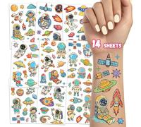 TatoYard Space Glitter Tattoos for Kids - 14 Sheets Fake Temporary Tattoos Stickers, Party Bag Fillers for Boys and Girls, Kids Birthday Presents, Party Favours Decorations Supplies