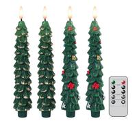 Tatqilo 4Pcs Christmas Tree LED Candles, Christmas Tree Candles with Remote and Timer, Flameless Taper Candles with 3D Flickering Flame, Battery Operated LED Candlesticks for Christmas Home Decor