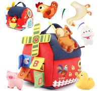 Tatqilo Baby Toys 6-12 Months, Barn Farm Toy with 6 Animals, Montessori Early Learning Toy with Crinkle, Squeaky, Rattle, Mirror, Interactive Baby Sensory Toy, Gifts for 1 2 3 Year Old Girls & Boys