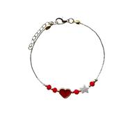 Tatra Jewellery Elegant Gold Plated Handmade Bracelet with Black Heart & White Star Charms (Red)