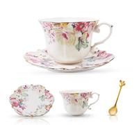 TATSUMI Country Roses Bone China Tea Cup and Saucer Set, 3 Pieces, Vintage Style, For Women and Tea Parties(Pink,1 Set)