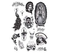 Tatsy Chicano Set, Temporary Tattoo Cover Up Sticker for Men and Women, Body Temp Fake Tattoos, Chicana Gansta Lowrider Style Culture, Unique Realistic Designs