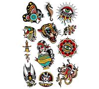 Tatsy Vintage Set, Temporary Tattoo Cover Up Sticker for Men and Women, Waterproof, Made in Eruope Tattoos, Classic Dagger, Wanderlust, Tiger, Seahorse, Signature Set Designed by Pro Erika Tóth
