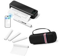 TATTMUSE 1*Portable Thermal Printer A285M & 4*Thermal Paper Rolls A4 & 1*Carrying Case Black