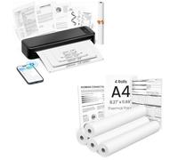 TATTMUSE Portable Printer & 5 Rolls of A4 White Thermal Paper (One roll of paper is stored inside the printer.)