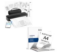 TATTMUSE Portable Printer A4 with Carry Case and 4 Rolls Thermal Paper & 100 Sheets A4 Size Thermal Paper (210 x 297 mm), Bluetooth Thermal Printer Support A4 & 110mm & 80mm & 53mm, Small Mobile Inkle