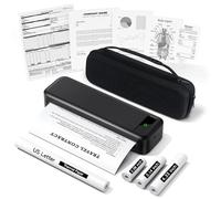 TATTMUSE Portable Thermal Printer A4 Inkless Wireless Bluetooth 300Dpi Compatible with iOS & Android, Small Travel Receipt Printer with 4 Rolls of Thermal Paper & 1 Carry Bag - Black