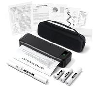 TATTMUSE Portable Thermal Printer A4 Inkless Wireless Bluetooth Compatible with iOS & Android, Small Travel Mobile Receipt Printer with 4 Rolls of Thermal Paper & 1 Carry Bag - Black