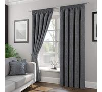 Tatton CHARCOAL Grey Weave Effect Lined Curtains With A Standard 3" Header Tape. 8 Sizes. Cushion Covers & Tie Backs Also Available (46" x 54")