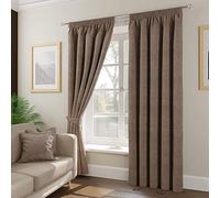 Tatton LATTE Weave Effect Lined Curtains With A Standard 3" Header Tape. 8 Sizes. Cushion Covers & Tie Backs Also Available (90" x 90")