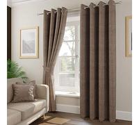 Tatton LATTE Weave Effect Lined Ring Top/Eyelet Curtains. 4 Sizes. Cushion Covers & Tie Backs Also Available (90" x 90")