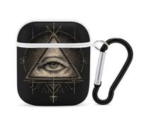Tattoo All-Seeing Eye Earbud Case Compatible with Airpods 1/2 | Bluetooth Headset Cover,Portable,Protective Case,Hard Shell,Headphone Case,for Men Women,with Keychain