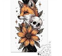 Tattoo Design Fox Skull Jigsaw Puzzles Puzzle for Adults Kids. 1000 Piece Whimsical Challenge Toy Educational Games Home Decoration for Adults& Kids Age 14 Years Up 38x26cm/1000pcs