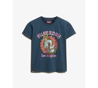 Tattoo effect rhinestone fitted T-shirt for women Superdry Bleu S