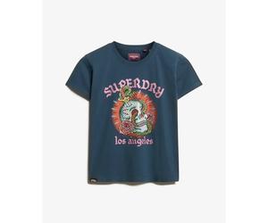 Tattoo effect rhinestone fitted T-shirt for women Superdry Bleu S