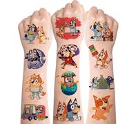 Tattoo for Kids, 8 Sheets Bluey Temporary Tattoos Stickers,Birthday Themed Party Supplies Decoration Favors,Cartoon Children Tattoos Gift for Kids Boys Girls Prizes Carnival Christmas Rewards