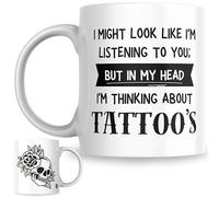 Tattoo Gift Mug | Funny “I Might Look Like I’m Listening But I’m Thinking About Tattoos” Coffee Cup | Novelty Tattooist Mug for Artists, Ink Lovers & Tattoo Fans | Tattoo Studio Gift (Black)