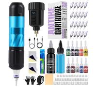 Tattoo Gun Kit for Beginners, Wireless Tattoo Machine with 1500mAh LCD Battery, 20PCS Cartridge Needles & Color Ink Set, Complete Tattoo Kit for Home and Studio Use AK-TK3002-3