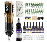 Tattoo Gun Kit Tattoo Machine 7 Strokes Length Kit with 1800mAh Batteries，20PCS Pro Cartridge Needles, Complete Tattoo Set Black SL-TKE201BUK-9