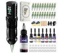 Tattoo Gun Kit Tattoo Machine 7 Strokes Length Kit with 1800mAh Batteries，20PCS Pro Cartridge Needles, Complete Tattoo Set Black SL-TKE201BUK-1