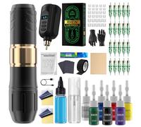 Tattoo Gun Kit Wireless Rotary Tattoo Machine Pen Kit with 1PCS Battery and 20 Pcs Cartridge Needles 7 Colors Ink Complete Tattoo Supplies RN-TK2004-1