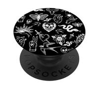 tattoo human heart snake moth dagger black gothic halloween PopSockets Adhesive PopGrip