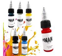 Tattoo Ink 6PCS, Dynamic Tattoo Ink Practice Pigment for Colouring and Mixing, Lining, Shading, Tribal, Black, White, Red, Yellow, Green and Sky Blue, Safe and Long Lasting(15ml/Bottle)