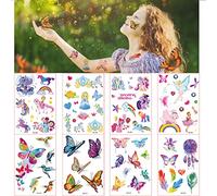 Tattoo kids, glitter colorful temporary tattoos, cartoon tattoos set unicorn butterfly, waterproof tattoo for girls and boys in birthday festival party gift giveaway decoration