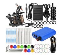 Tattoo Kit for Beginners,Liner Lining Coil Tattoo Machine Coil Machine Blue Mini Power Tattoo Beginner Coil Machine Set,Complete Lining Coloring Beginner,C