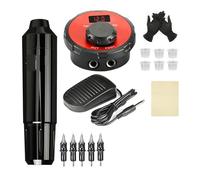 Tattoo Machine Kit LCD Digital Screen Power Supply Pen Ink Set Permanent Makeup With 5pcs Cartridge Needles Precision Drive(Tattoo kit-black)