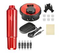 Tattoo Machine Kit LCD Digital Screen Power Supply Pen Ink Set Permanent Makeup with 5pcs Cartridge Needles Easy to Use(Tattoo kit-red)