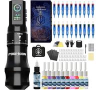 Tattoo Pen Kit-POSEIDON, Wireless Rotary Tattoo Gun Kit, LED Color Screen Tattoo Machine Kit with 20 Pcs Tattoo Cartridge Needles, 11 Tattoo Inks for Tattoo Equipment