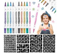 Tattoo Pens with Stencils Children - 10 Tattoo Pens Children and 123 Tattoo Stencils with Different Patterns - Tattoo Pens for the Skin, Tattoo Pens for Girls and Boys
