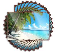 Tattoo Punk Retro Kitchen Decor Waterproof - Palm Trees, White Sand Beach, Clear Blue Water, Tropical Paradise Window Self Adhesive Decal for Inside Use(8X12CM)