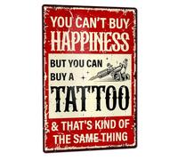Tattoo Shop Wall Decor, Metal Tin Sign, Happiness | American Traditional Tattoo Decor for Tattoo Parlor Room Studio Man Cave Retro Decoration, Tattoo Artist Lover Gift, 8" x 12"