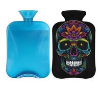 Tattoo Skull Hot Water Bottle with Cover, Skeleton Bone Skull 2L Hot Water Bag for Pain Relief, Neck and Shoulder, Hand Feet Warmer