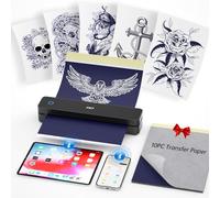 Tattoo Stencil Printer - PRT MT660 Wireless Thermal Printer with 10pcs Transfer Paper | Phone/Tablet/PC Compatible | Tattoo Supplies for Artists & Beginners | Classic Black