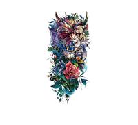 Tattoo Stickers Waterproof Wolf Animal Flower Arm Tattoo Men And Women Simulation Half Arm Temporary Tattoo Stickers 114 * 210mm(09)