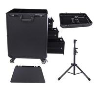 Tattoo Storage Box with 3 Drawers and Adjustable Stand, Professional Rolling Makeup Artist Trolley with Lock, Portable Beauty Workstation Case for Salon Tattoo Supplies